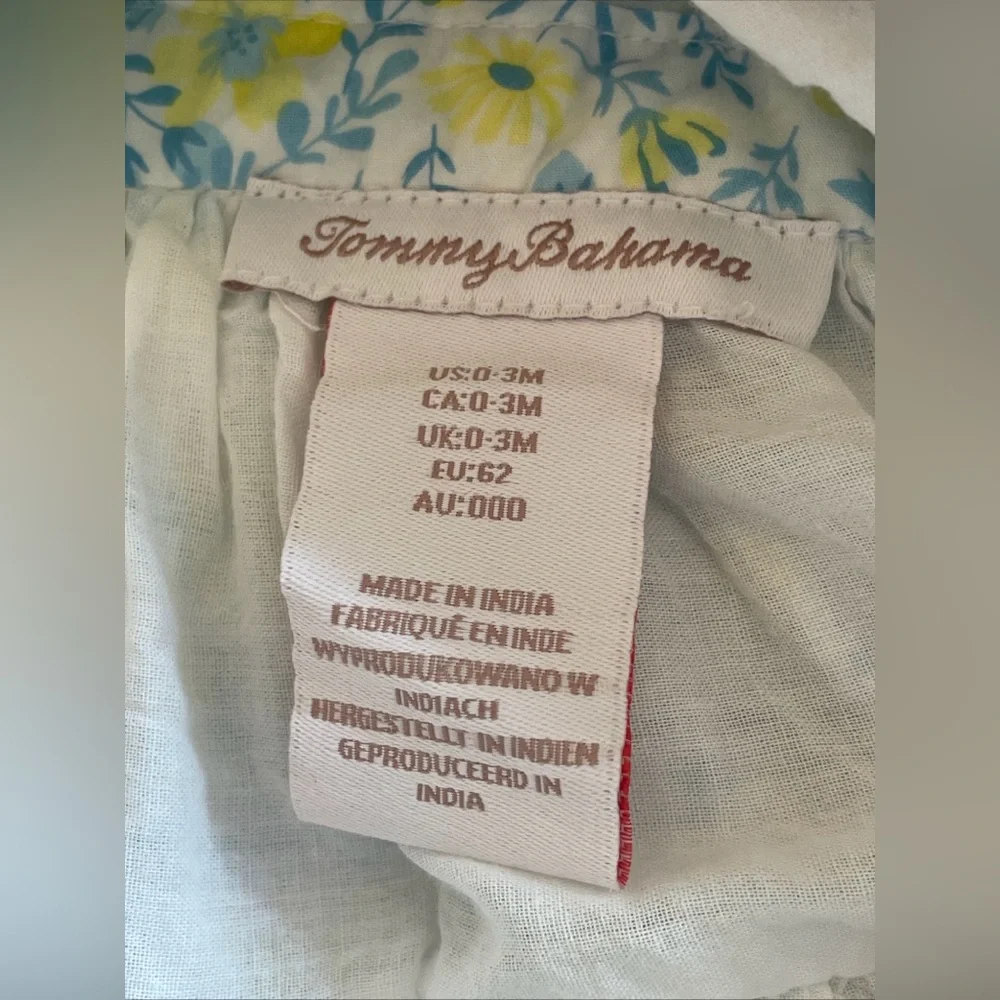 Tommy Bahama Baby Girls 0-3 Month Cotton Blue Yellow Floral Spring Bow Dress